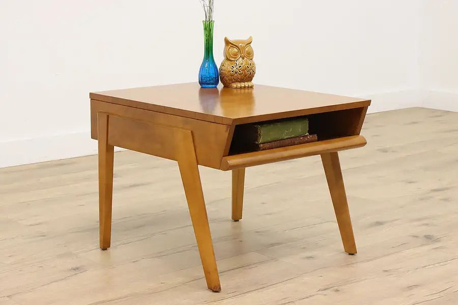 Main image of Midcentury Modern Vintage Maple Nightstand or End Table, Brown-Saltman