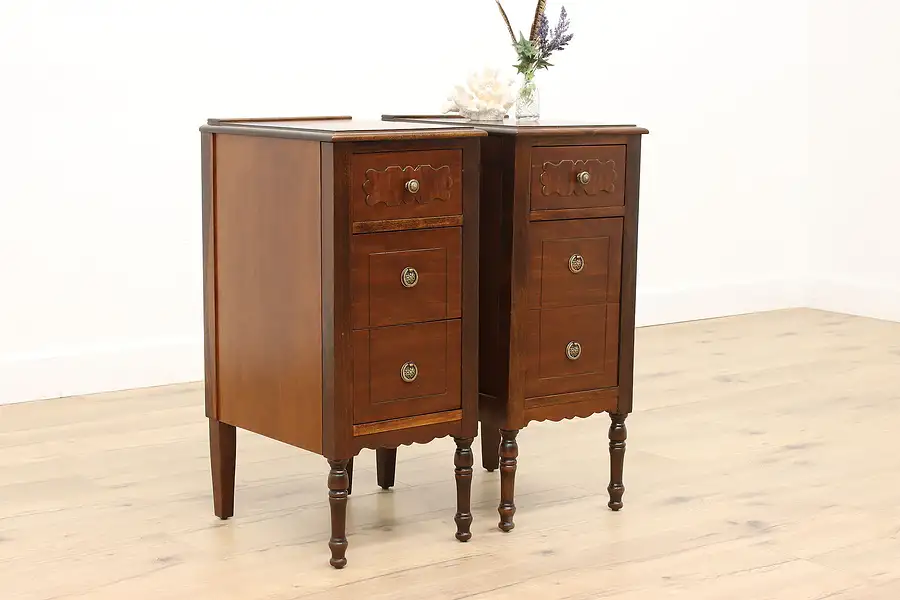 Main image of Pair of Vintage English Tudor Walnut Nightstands or End Tables, Banderob