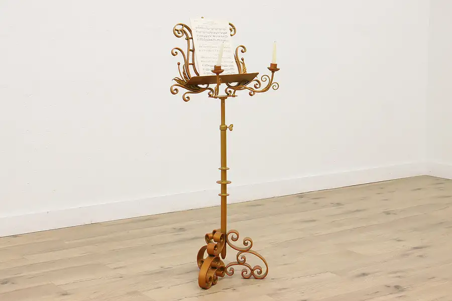 Main image of Wrought Iron Vintage Adjustable Music Stand, Lyre & Candleholders