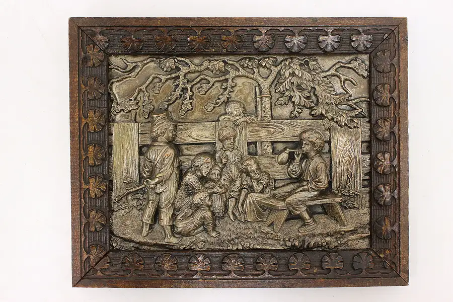 Main image of Huckleberry Finn Antique Carved Birch & Embossed Wall Relief Plaque