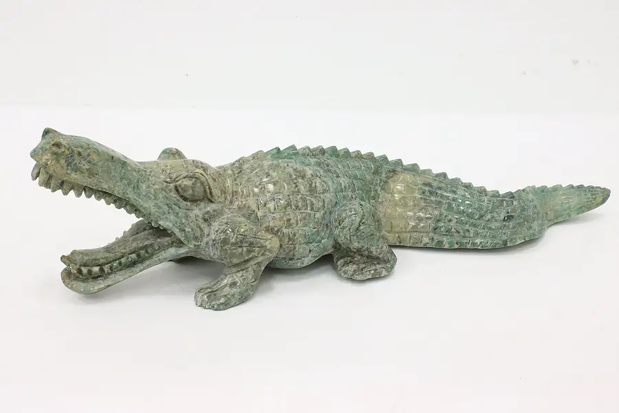 Main image of Carved Jade Vintage Asian 20" Crocodile Sculpture