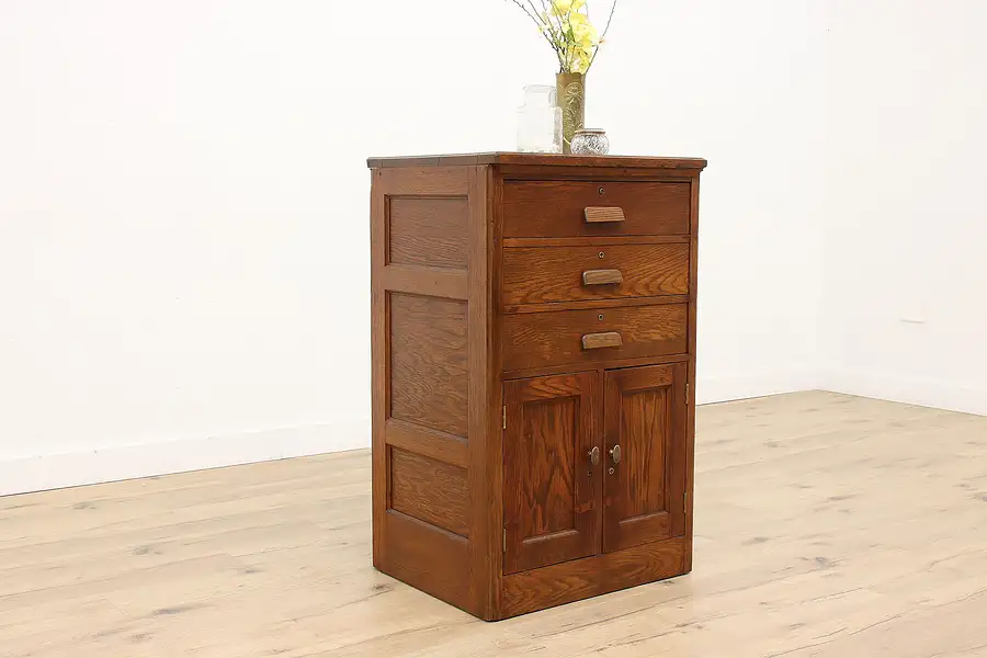 Main image of Physician Medical Oak Antique Bathroom, Hall, or Office Cabinet