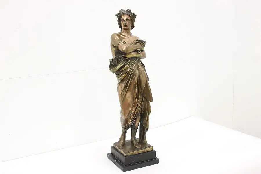 Main image of French Vintage Bronze Sculpture Virgil & Aeneid Statue Marble Base, Dalou