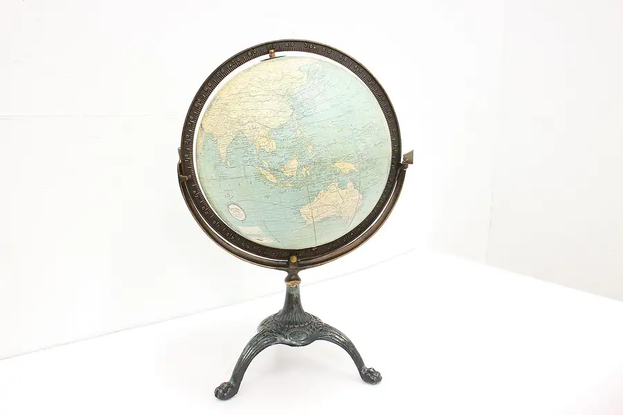 Main image of Library or Office Antique 12" World Globe & Cast Iron Base, Rand McNally