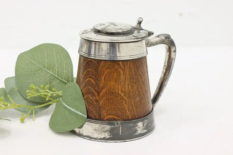 Main image of Farmhouse Antique Oak & Silverplate Mug or Stein, St. Louis Silverplate