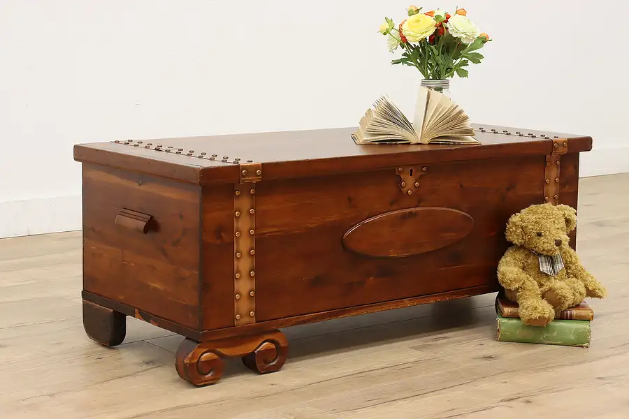 Main image of Cedar Vintage Blanket Chest or Trunk, Copper Straps, Roos Forest Park