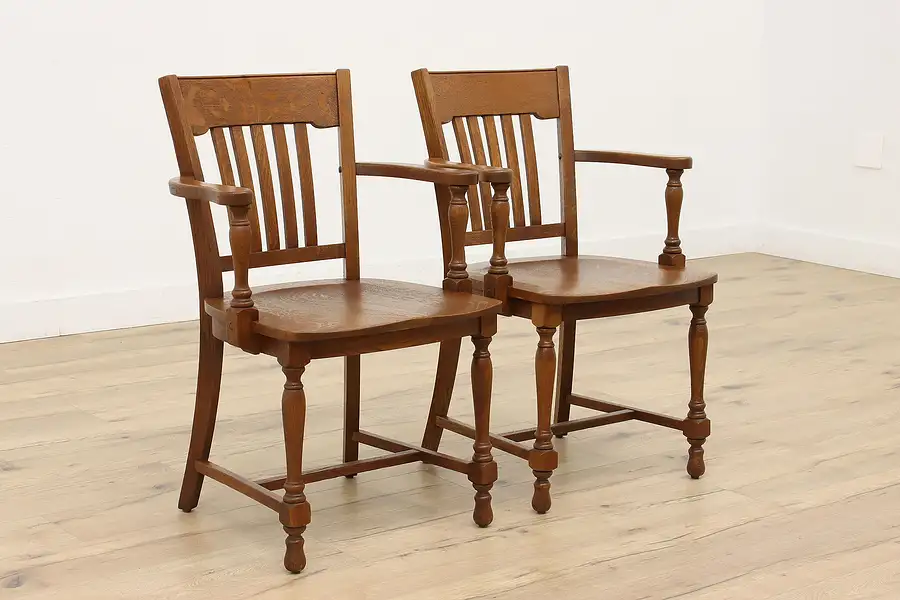 Main image of Pair of Antique Traditional Oak Banker or Office Desk Chairs, Milwaukee