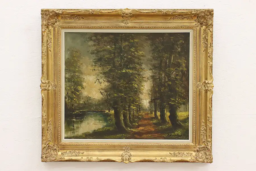 Main image of Forest Path & River Vintage Original Oil Painting, Bosmans 37"