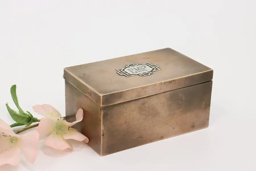 Main image of Arts & Crafts Antique Bronze, Sterling Silver Jewel Stamp Coin Box Heintz