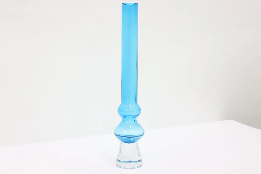 Main image of Blue Art Glass Vintage Vase Sculpture, Waterford Marquis Pattern