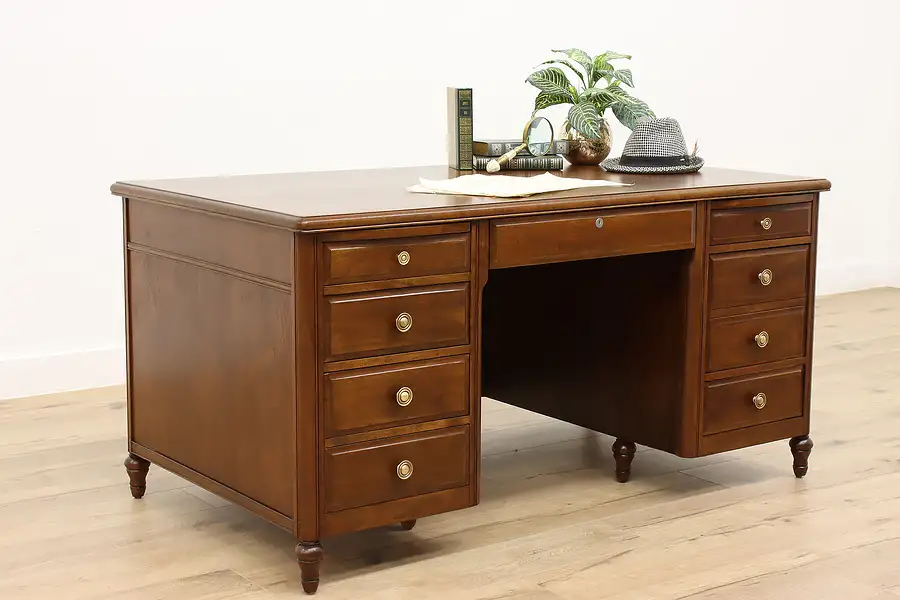 Main image of Traditional Vintage Walnut Office or Library Executive Desk, Shelbyville