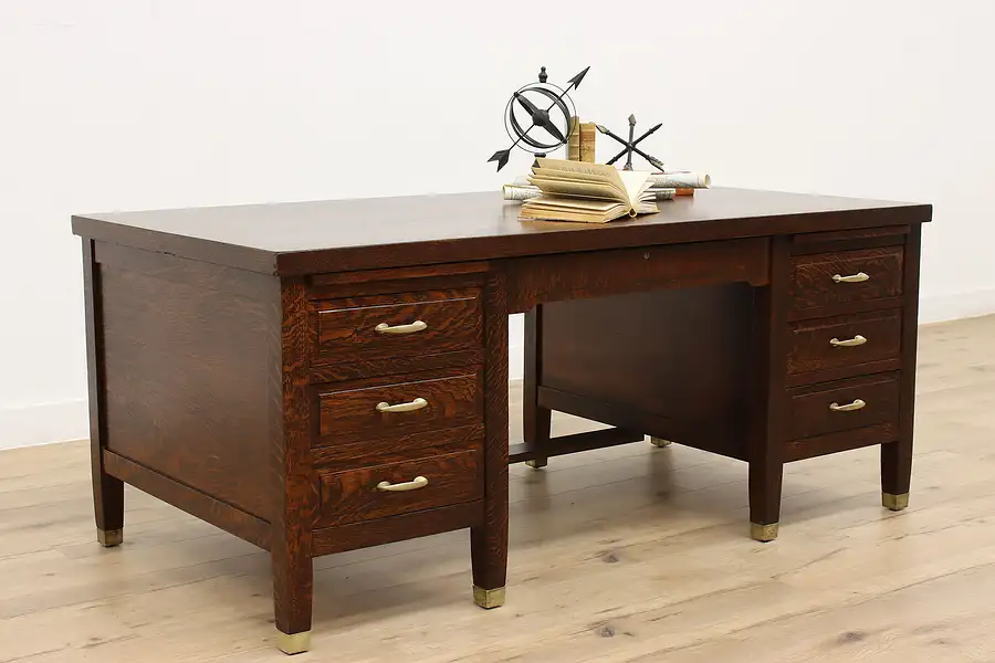 Main image of Arts & Crafts Mission Oak Antique Craftsman Office Executive Desk, Clemco