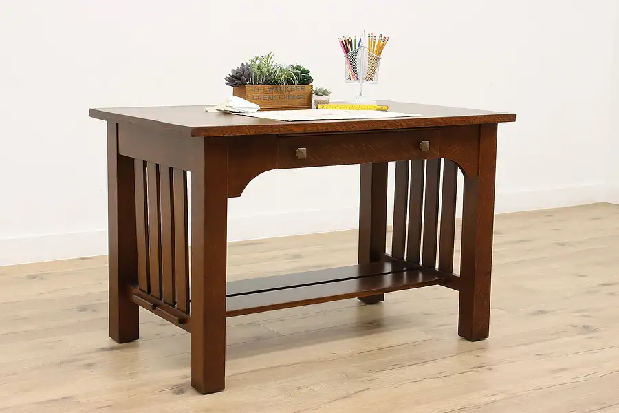 Main image of Cadillac Mission Oak Arts & Crafts Craftsman Office Desk Library Table