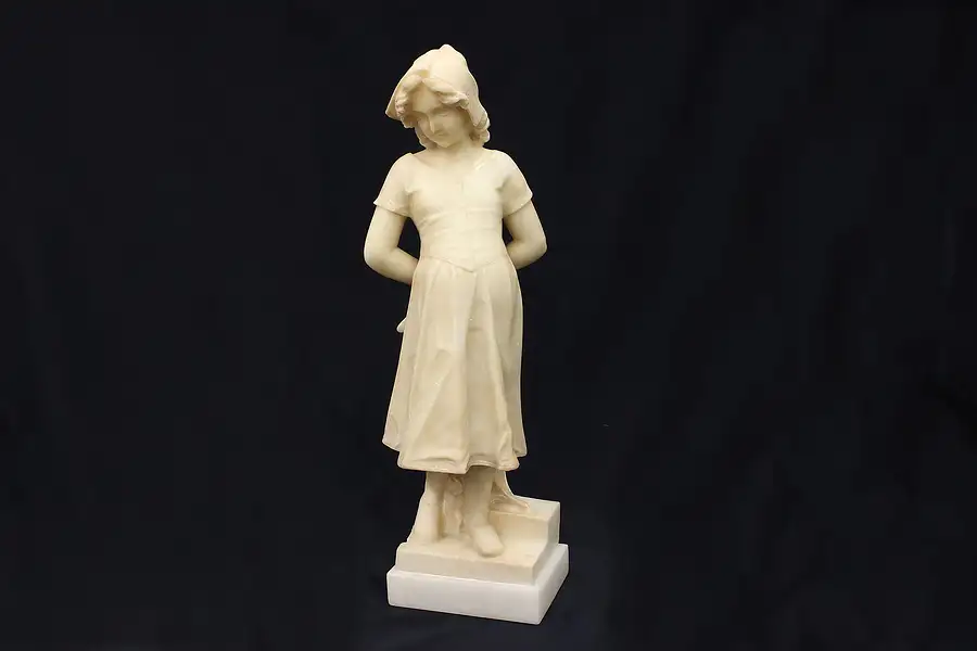 Main image of Victorian Antique Statue Alabaster Sculpture of Young Girl, Burger