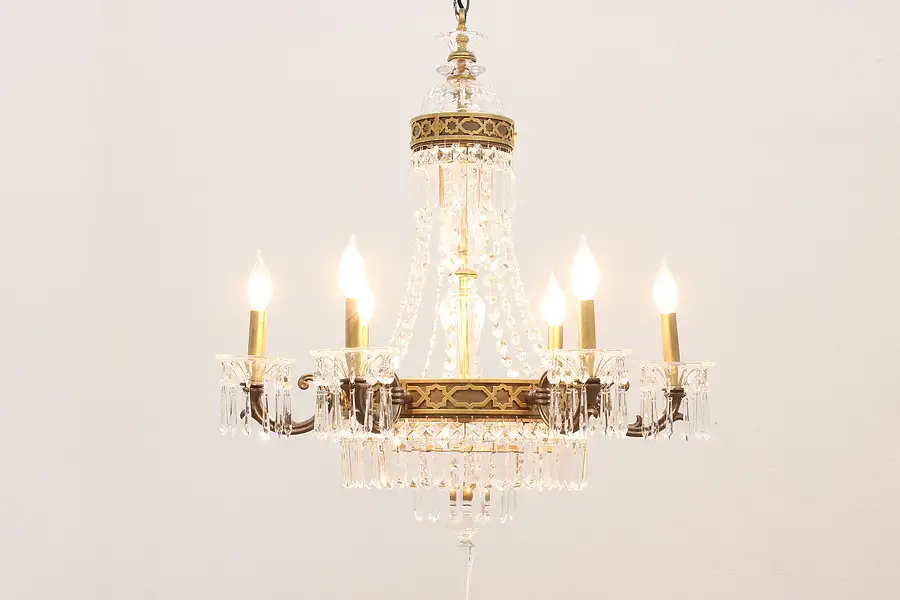 Main image of Regency Design Vintage 6 Arm Chandelier, Crystal Prisms & Finial