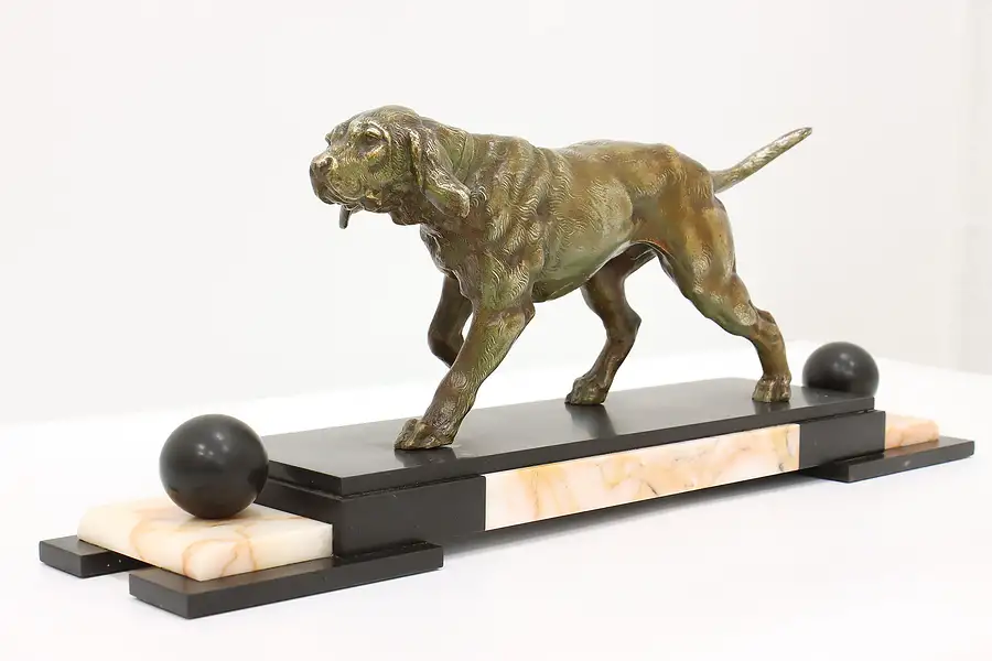 Main image of Art Deco Antique Sculpture of Bloodhound Dog Statue, Onyx Base, Berni