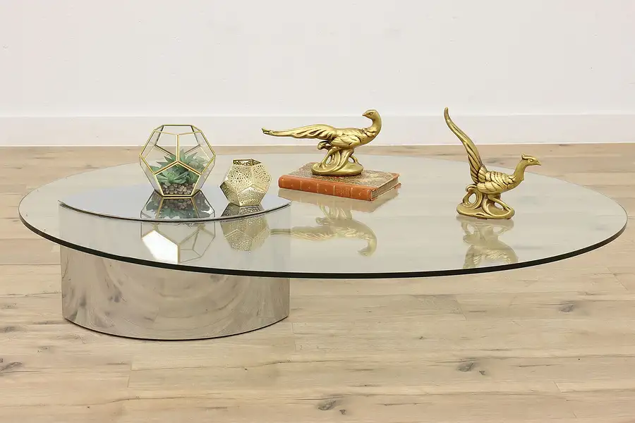 Main image of Midcentury Modern Vintage Glass & Chrome Coffee Table, Gavina later Knoll