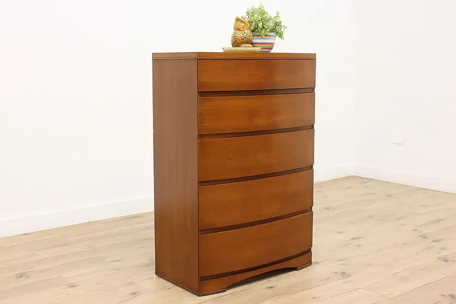 Main image of Midcentury Modern 1950s Vintage Walnut 5 Drawer Dresser or Chest