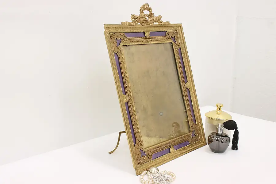 Main image of French Antique Gilt Bronze & Enamel Easel, Hanging Picture Portrait Frame