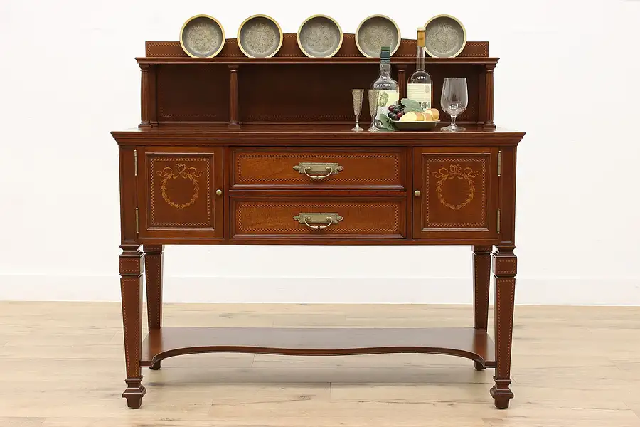 Main image of Neoclassical Antique Mahogany & Marquetry Bar Server Sideboard or Console