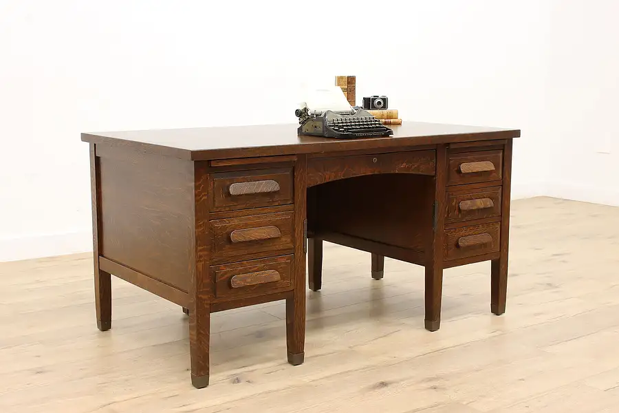 Main image of Arts & Crafts Mission Oak Antique Craftsman Office or Library Desk