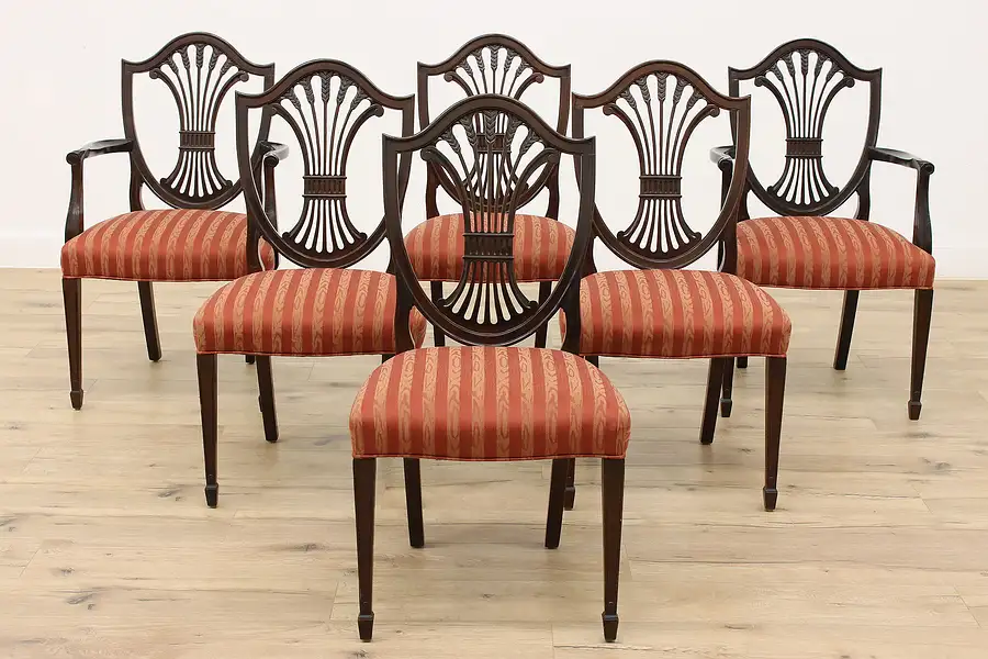 Main image of Set of 6 Vintage Georgian Shield Back Mahogany Dining Chairs