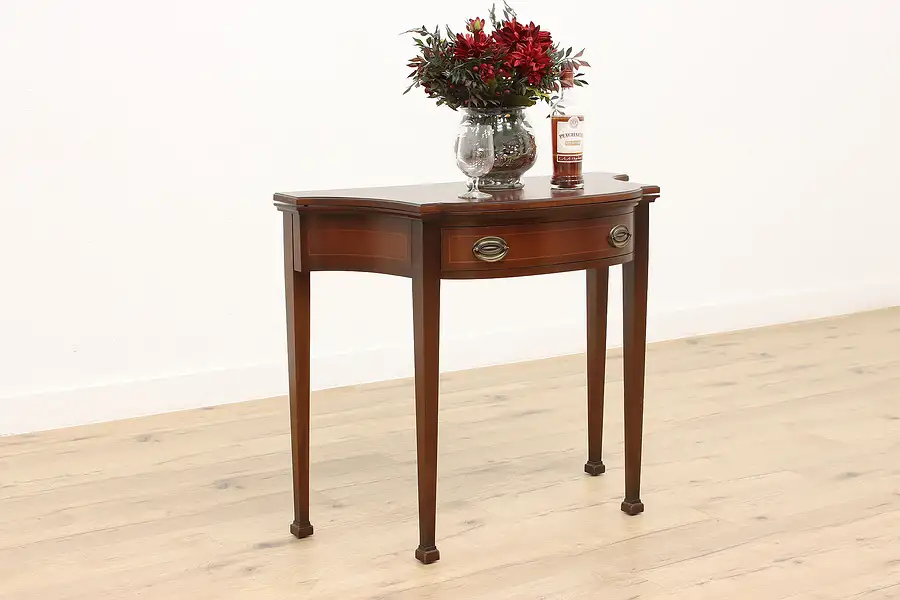 Main image of Hepplewhite Vintage Mahogany Flip Top Game Table, Hall Console, Kittinger