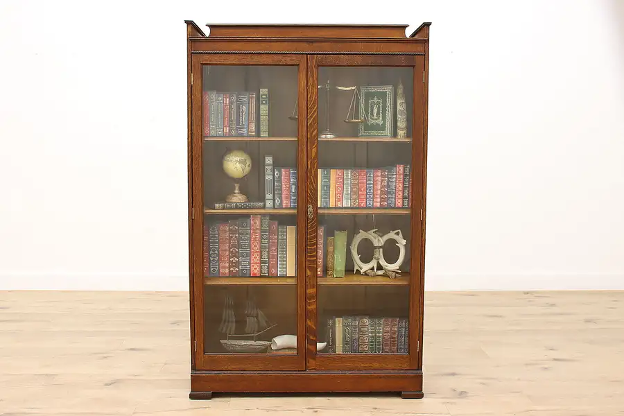 Main image of Oak Antique Office Library Bookcase, Display Cabinet, Adjustable Shelves