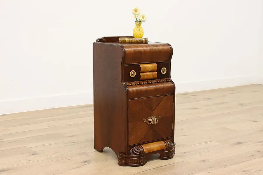 Main image of Art Deco 1930s Vintage Waterfall Nightstand, Side or End Table, Bakelite