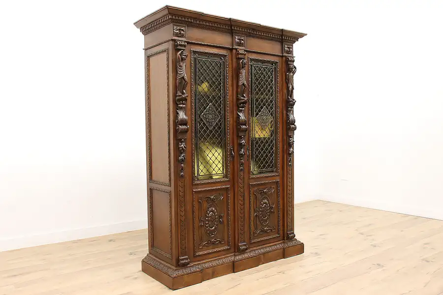 Main image of Renaissance Antique Office Bookcase, Display Cabinet, Sculpted Figures