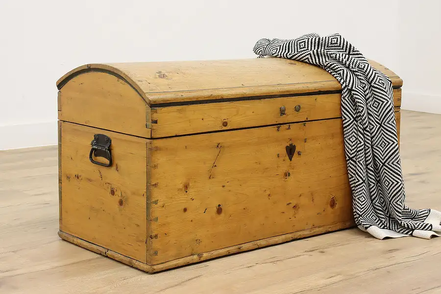 Main image of Farmhouse Antique 1850s Pine Immigrant Chest or Blanket Trunk