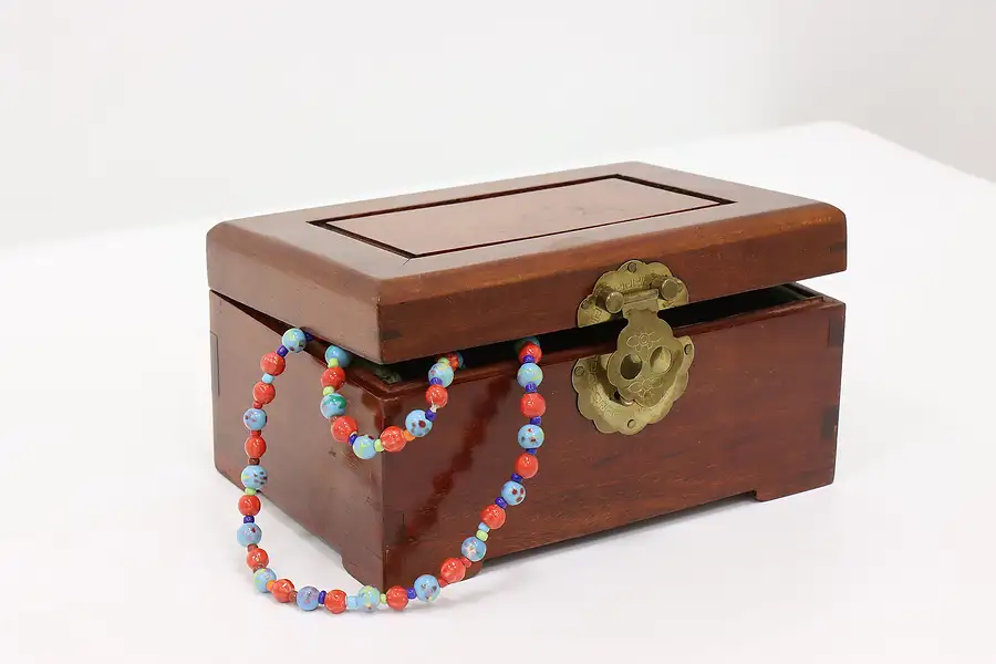 Main image of Asian Vintage Mahogany Keepsake or Jewelry Box, Velvet Lined