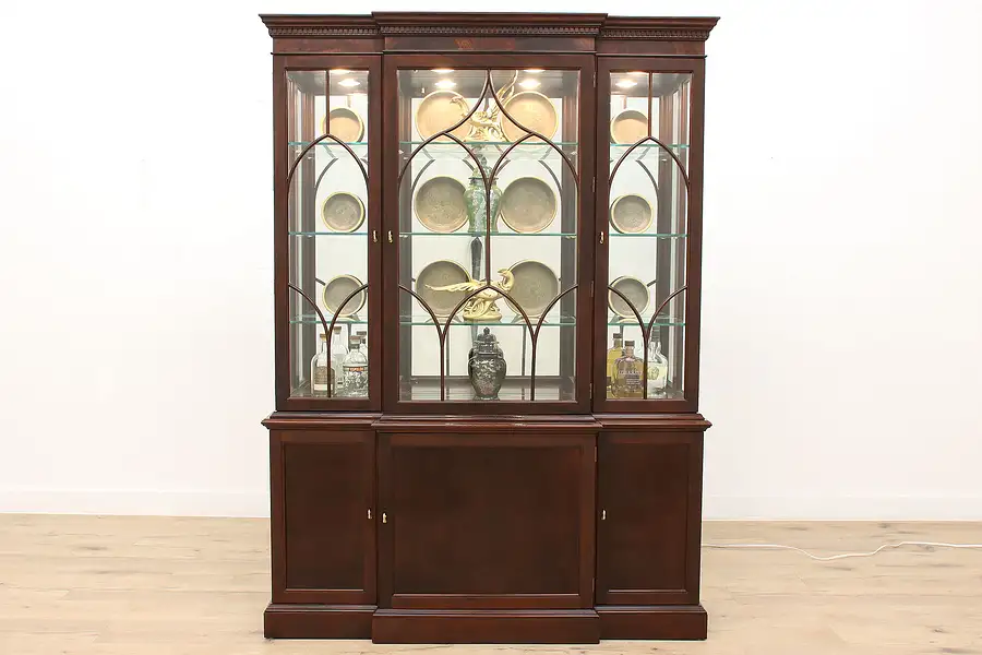 Main image of Georgian Vintage Mahogany Breakfront China Cabinet Bookcase, Stickley