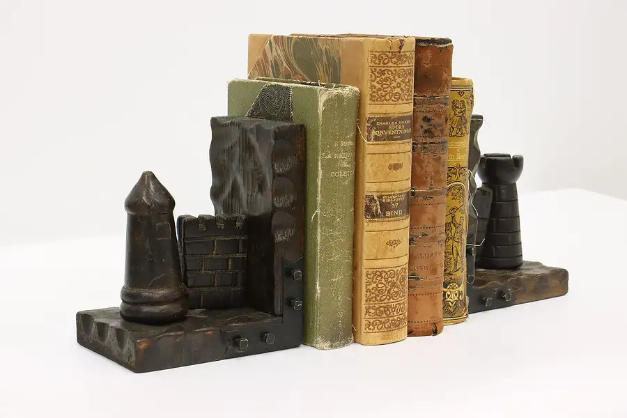 Main image of Pair of Antique Carved Chestnut Castle Tower Bookends