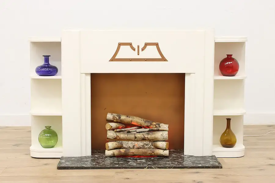 Main image of Midcentury Modern Vintage Faux Fireplace, Lighted Log Fire