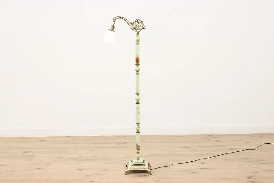 Main image of Art Deco Antique Floor Reading or Bridge Lamp, Green Slag Glass