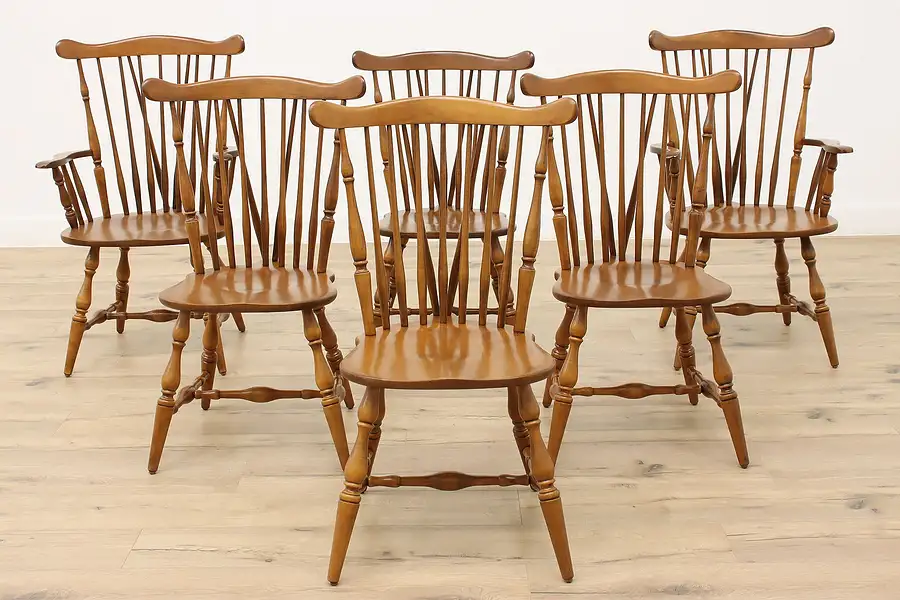 Main image of Set of 6 Windsor Vintage Birch Farmhouse Dining Chairs, Heywood Wakefield