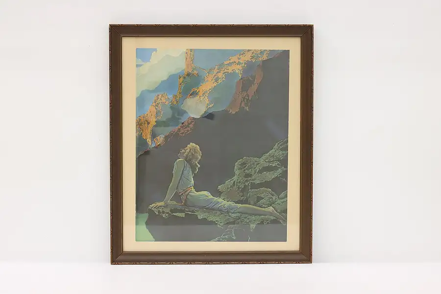 Main image of Art Deco Woman on Cliff Vintage Art Print Maxfield Parrish 19"