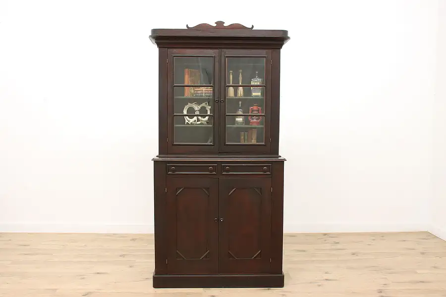 Main image of Victorian Farmhouse Antique Walnut Kitchen Pantry Cupboard or Bookcase