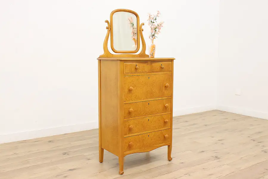 Main image of Antique Birdseye Curly Maple Dresser & Mirror, Woodard