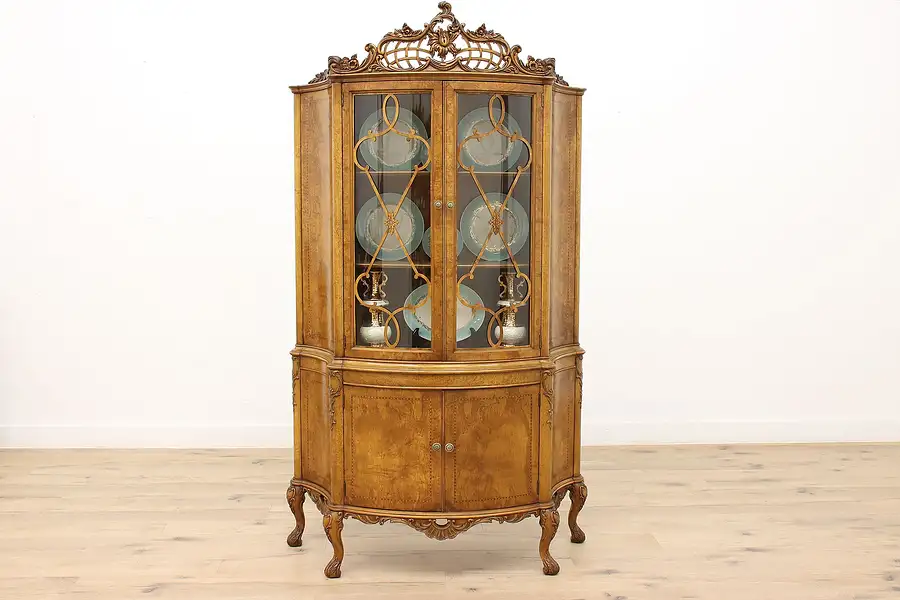 Main image of French Design Vintage Olivewood Burl China or Display Cabinet, Bookcase