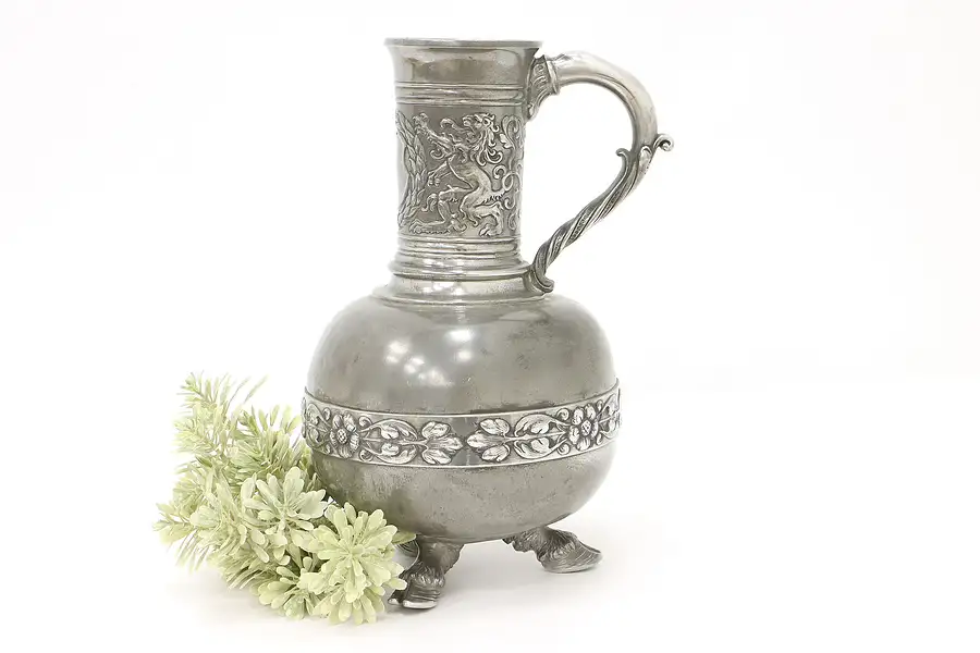 Main image of Victorian Antique Pewter Tankard, Pitcher, Ewer, or Vase, Horse Feet