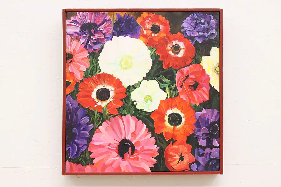 Main image of Anemone Flower Garden Vintage Original Acrylic Painting, Richardson 22"