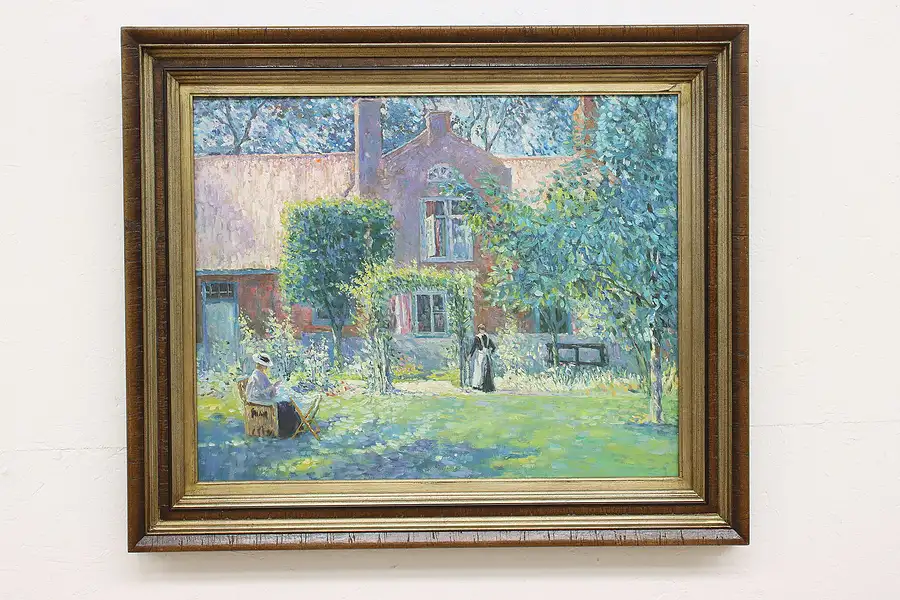 Main image of Country House in Spring Vintage Dutch Original Oil Painting 37.5"