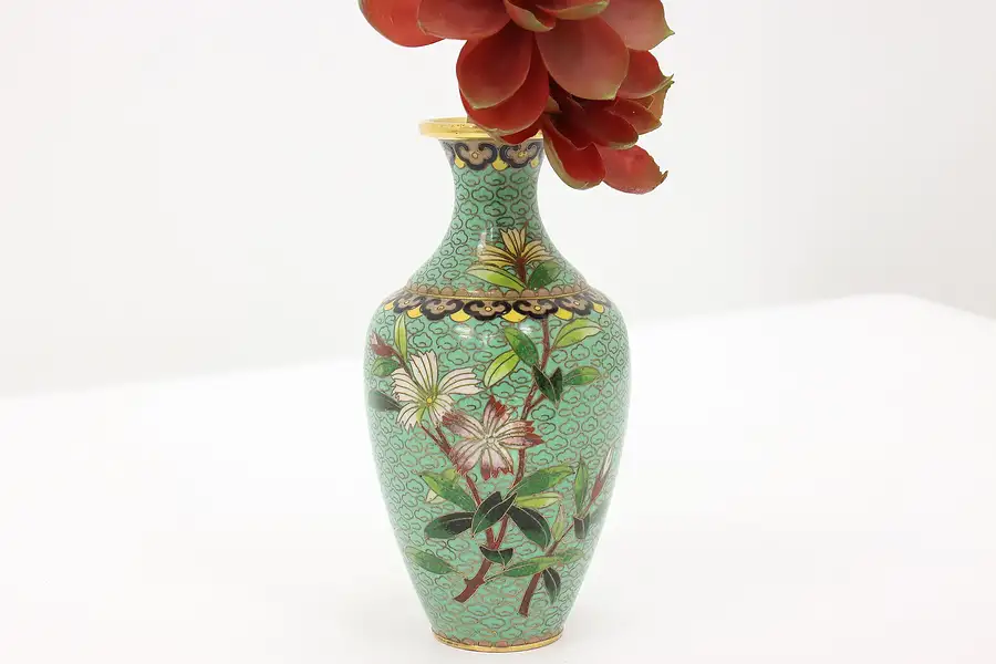 Main image of Chinese Cloisonne Traditional Vintage Inlaid Enamel Vase, Flowers