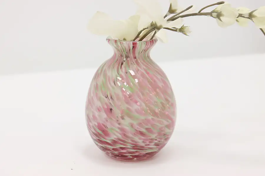 Main image of Italian Murano Pink & Green Vintage Blown Art Glass Vase