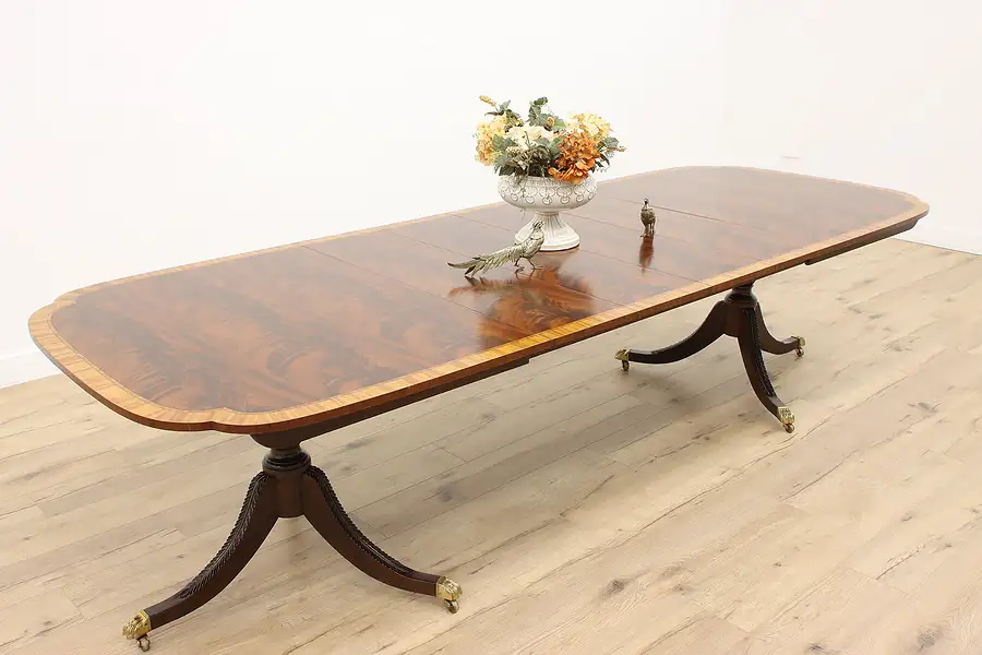 Main image of Georgian Design Vintage Banded Mahogany Dining Table, 4 Leaves, Stickley