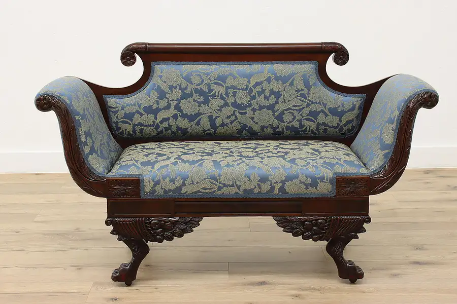 Main image of Empire Design Antique Carved Mahogany Petit Settee or Hall Sofa