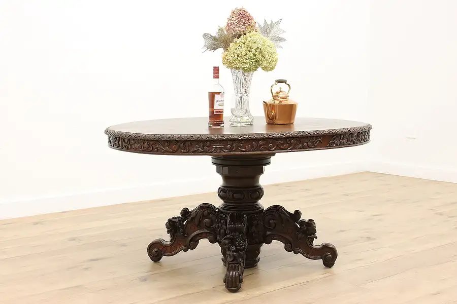 Main image of Black Forest Antique Oval Oak Dining, Hall or Breakfast Table, Fruits