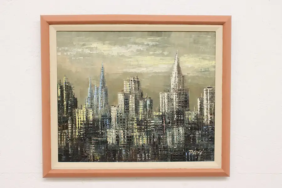 Main image of City Skyline at Twilight Midcentury Modern Original Painting, Henri Berte